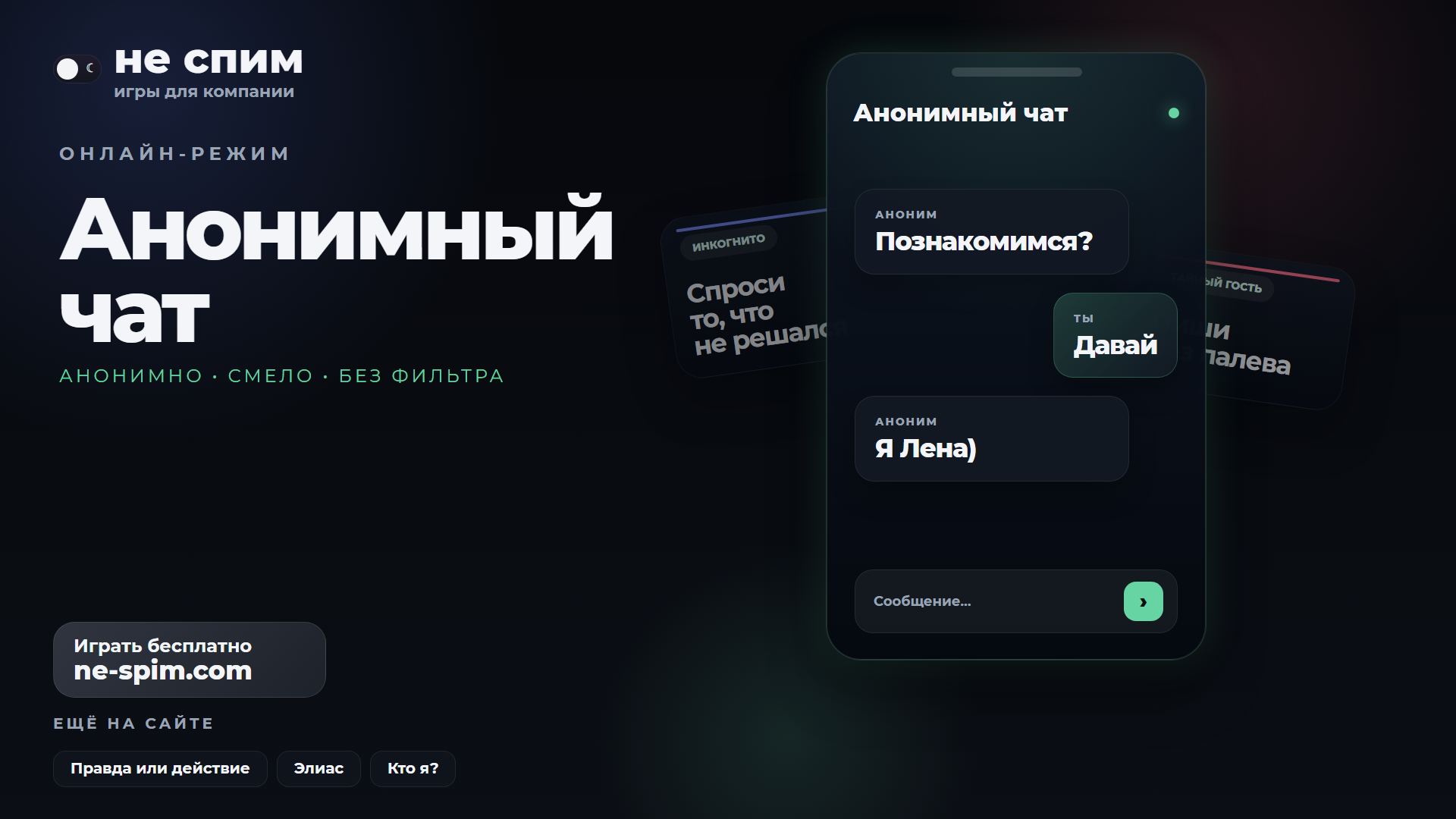 Экран анонимного чата онлайн на не спим