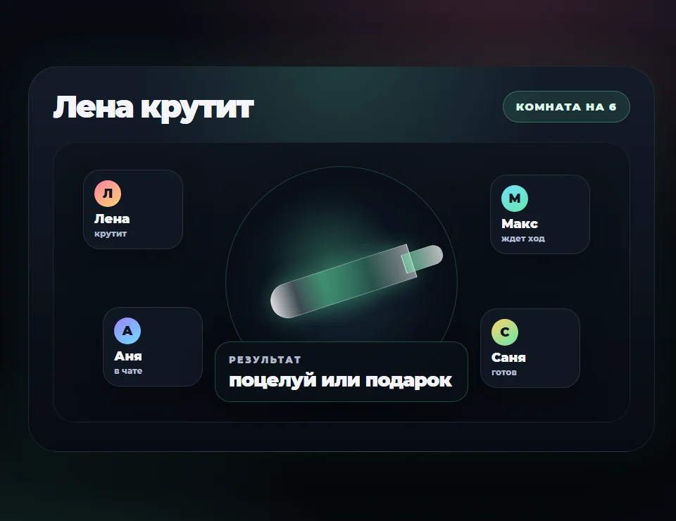 Экран игры Бутылочка онлайн с комнатой и чатом
